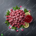 Frozen Raspberries Flat Lay