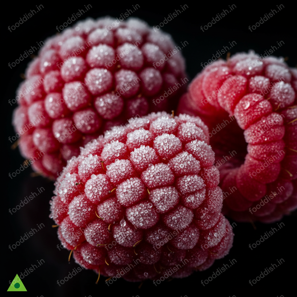 Frozen Raspberries Macro