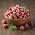 Frozen Raspberries Wooden Bowl