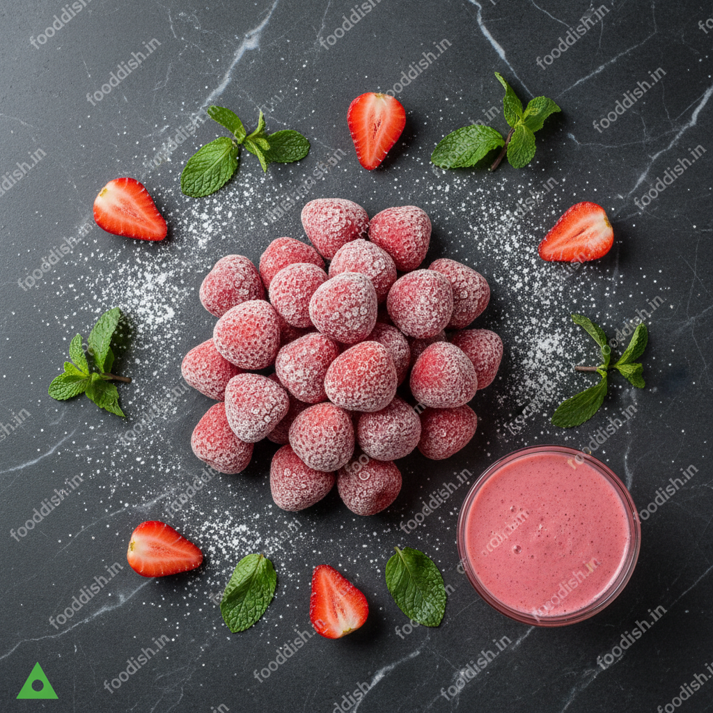 Frozen Strawberries Flat Lay