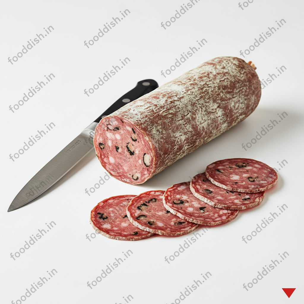 Truffle Salami Block with Cuts - White Background